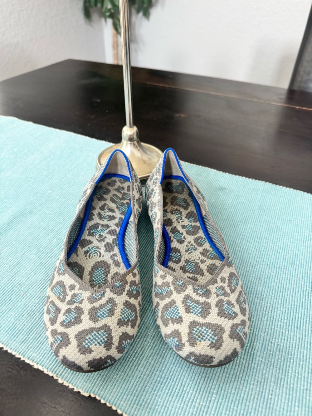 Rothy's The Flat in a retired smoke gray spotted leopard animal print f